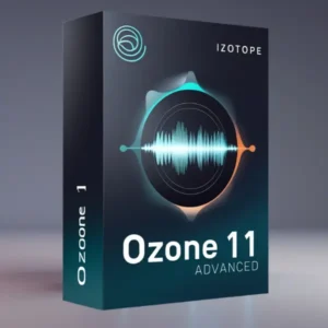 iZotope Ozone 11 Advanced software box – premium AI-powered mastering plugin with a sleek futuristic design. Get the best audio mastering tools at mixmasterplugins.